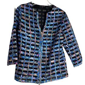Mode Lia Woven Cardigan Blazer Wearable Art Mesh Multicolor Lightweight 3X(L)